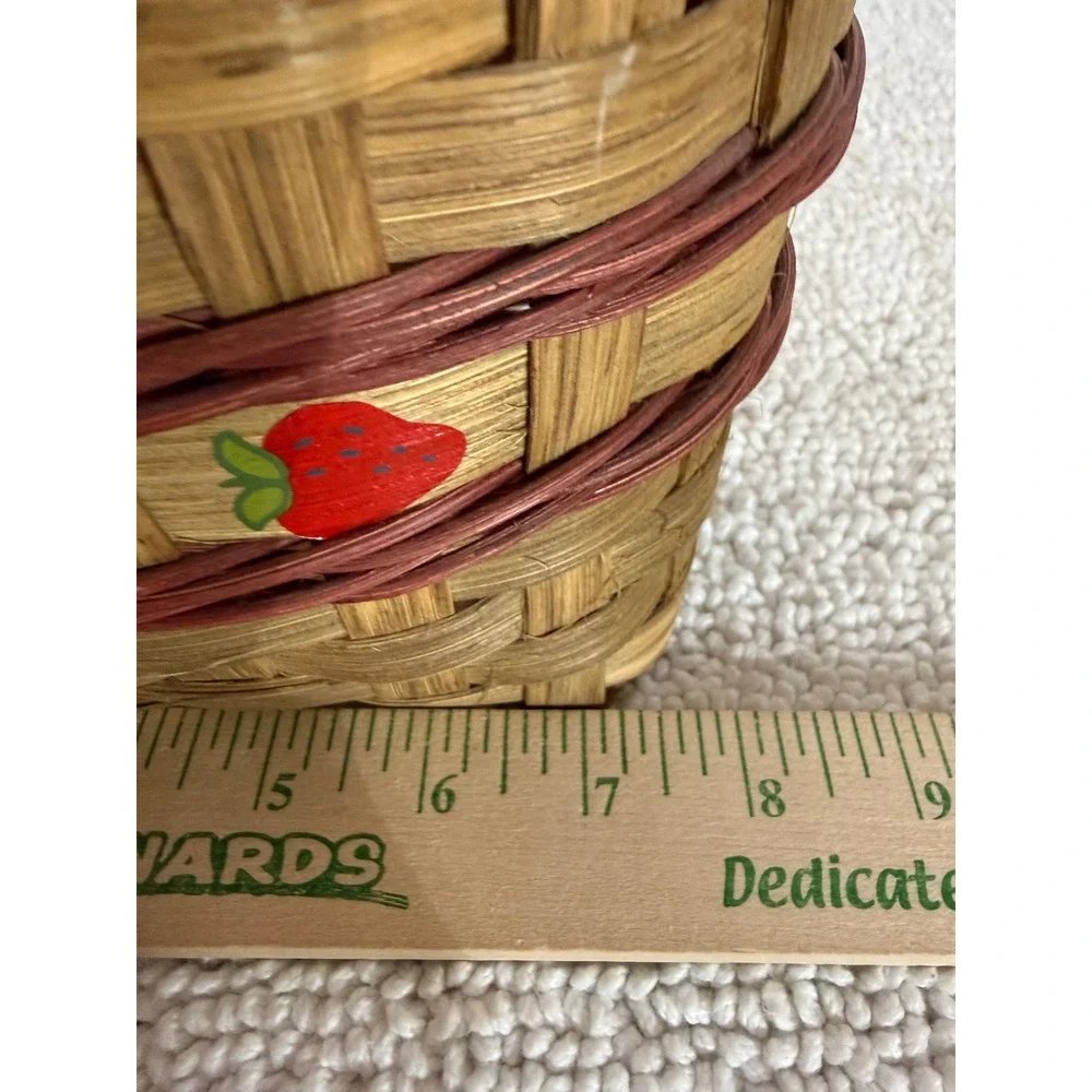 Vintage Woven Wicker Strawberry Basket Oval Hand Painted Cottagecore Decor
